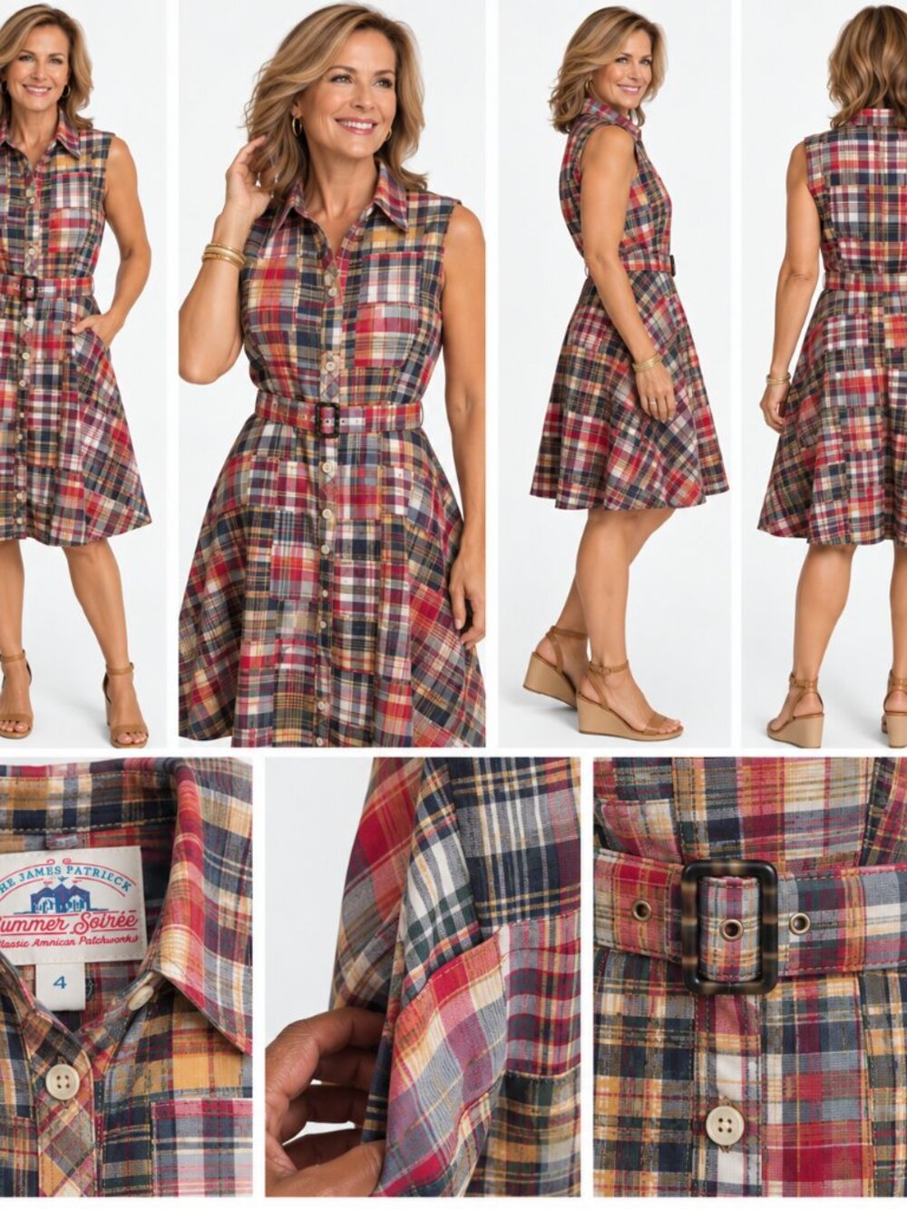 Kiel James Patrick Summer Soiree Plaid Shirt Dress Size 4 Belted Preppy Coastal
